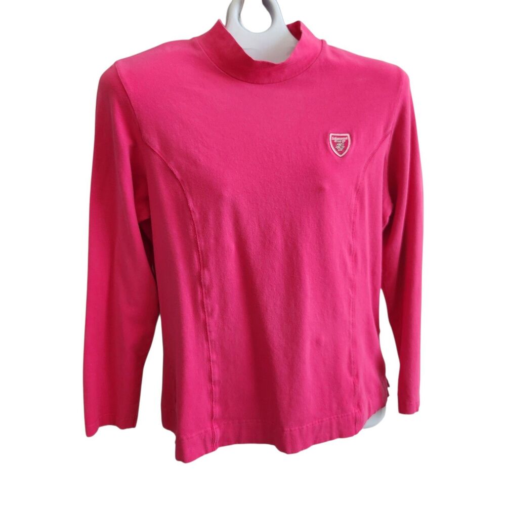 Kate Lord VTG Barbiecore Pink Long Sleeve Top-Crested-Mock Turtle-Y2K Preppy L